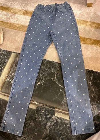 Kız Çocuk Puantiyeli Düğmeli Kot Pantolon - Görsel 2