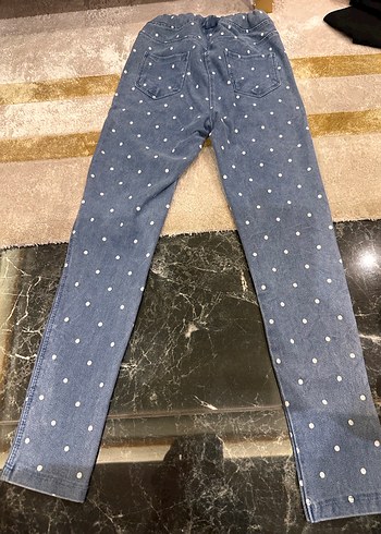 Kız Çocuk Puantiyeli Düğmeli Kot Pantolon - Görsel 4