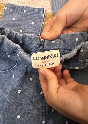 Kız Çocuk Puantiyeli Düğmeli Kot Pantolon - Görsel 5