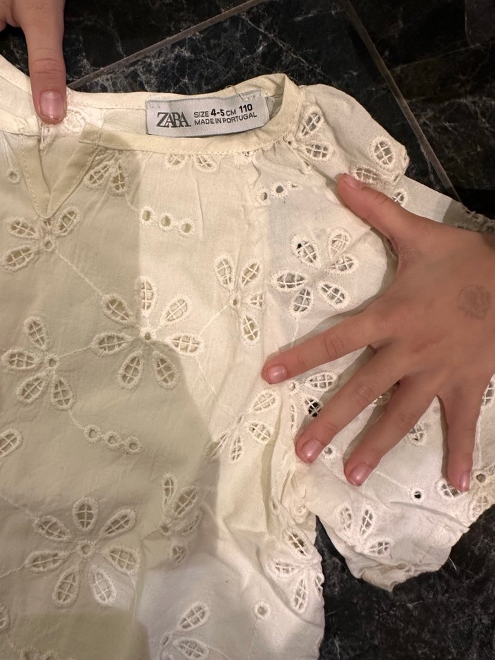 Kısa Kollu Nakışlı Beyaz Bohem Bluz - Görsel 4