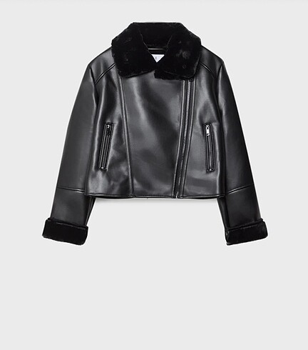 m Beden siyah Renk Stradivarius içi kürklü suni deri biker ceket