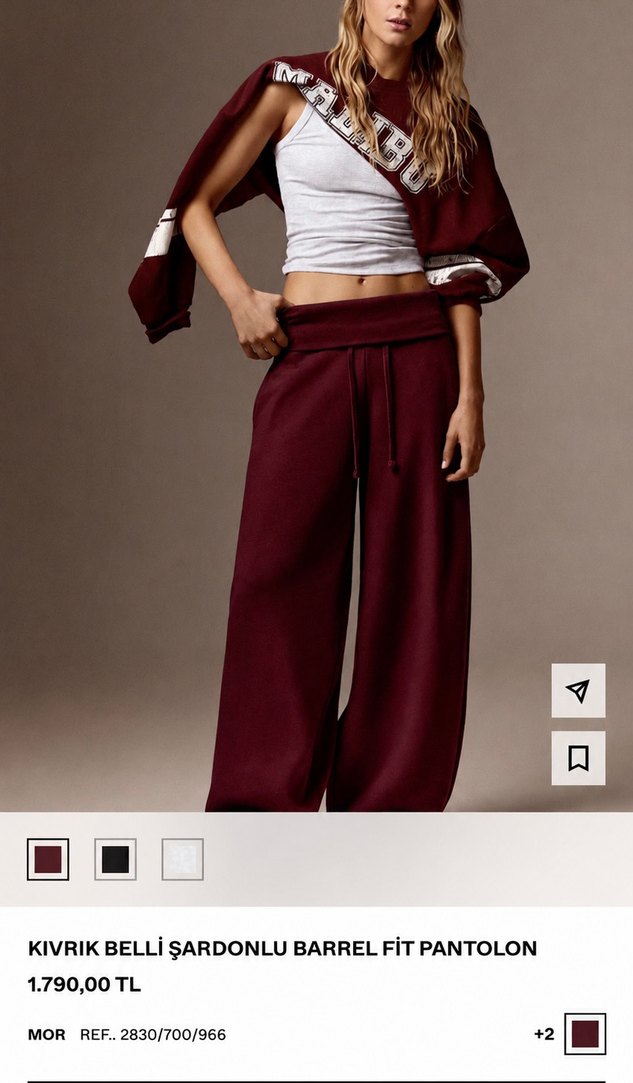 Bershka Bordo Rahat ve Şık Pantolon — görsel 2/3