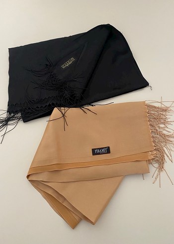 Püsküllü Kadın Şal - siyah ve altın - Görsel 2
