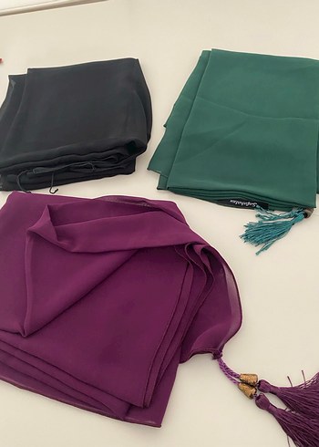 Kadın Çok Renkli Püsküllü şifon Şal Seti - Görsel 5