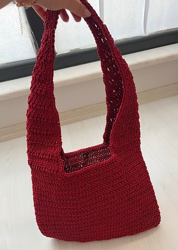 Mango Bordo Örgü Dantel Detaylı Kadın Çanta