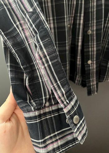Düğmeli Gri Uzun Kollu Vintage Gömlek - Görsel 4