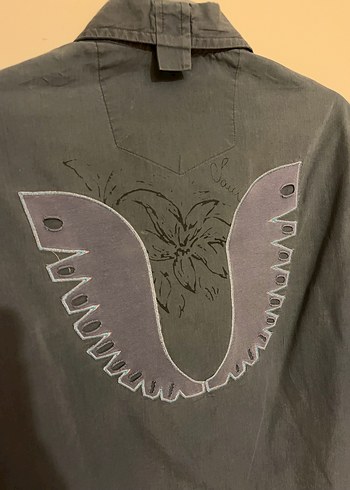 Gri Uzun Kollu Denim unisex Gömlek - Görsel 3