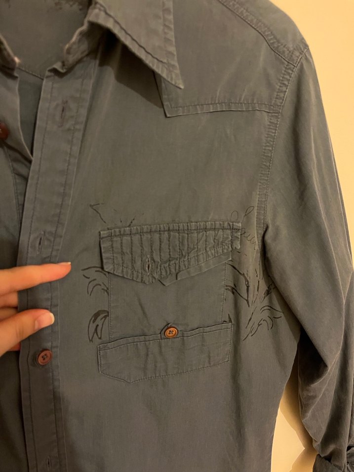 Gri Uzun Kollu Denim unisex Gömlek - Görsel 2