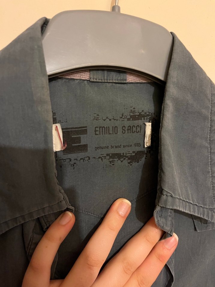 Gri Uzun Kollu Denim unisex Gömlek - Görsel 4