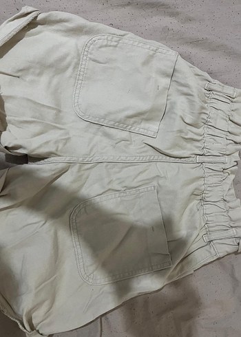 34 Beden Düğmeli Gri Keten Salaş Mini Şort