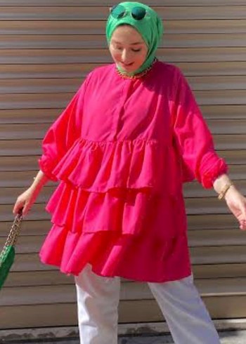 Uzun Kollu, Fırfırlı Pembe Salaş Tunik