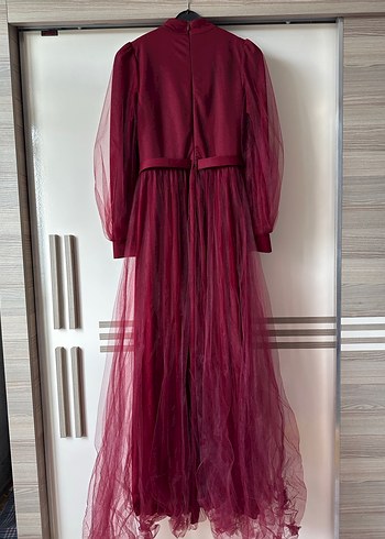 Bordo Uzun Bohem Yüksek Yakalı Kadın Elbise - Görsel 4