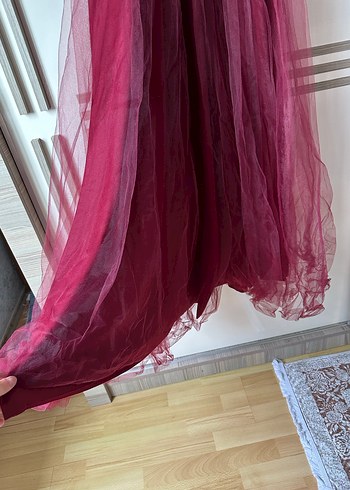 Bordo Uzun Drapeli Bohem Kadın Elbise - Görsel 5