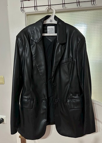 Kadın Siyah Deri Midi Ceket - Görsel 2