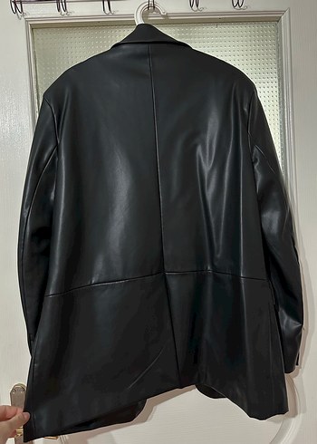 Kadın Siyah Deri Midi Ceket - Görsel 5