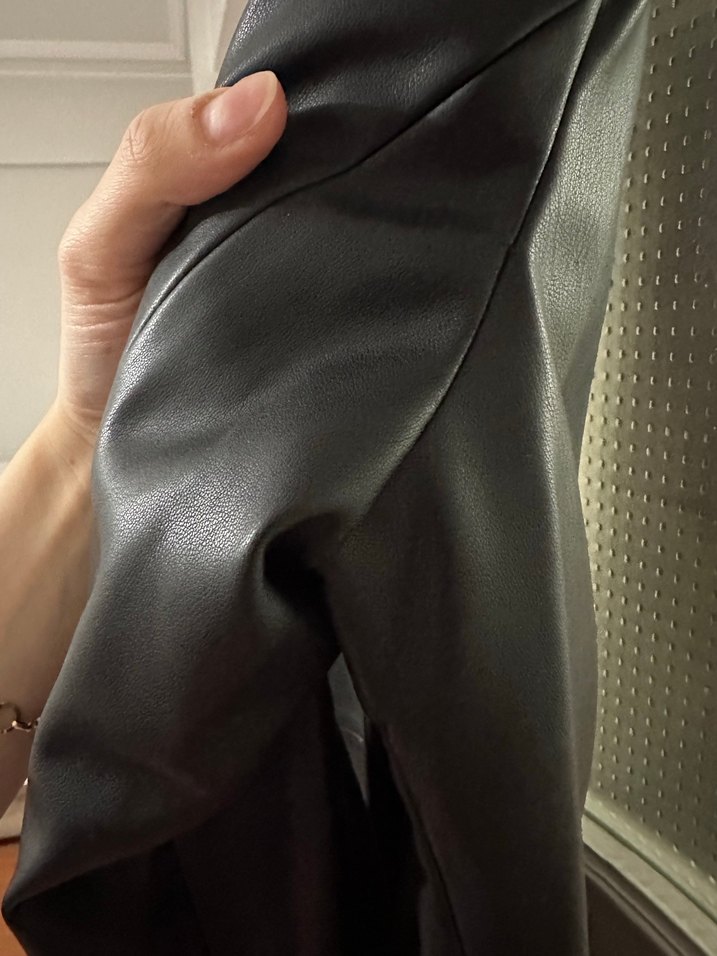 Kadın Siyah Deri Midi Ceket - Görsel 4