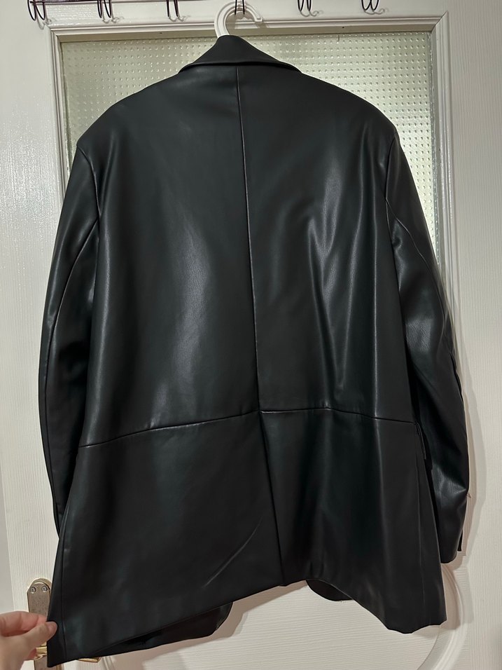 Kadın Siyah Deri Midi Ceket - Görsel 5