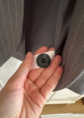 Gri Çizgili Düğmeli Kadın Blazer Ceket - Görsel 3