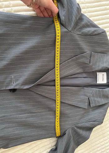 Gri Çizgili Düğmeli Kadın Blazer Ceket - Görsel 6