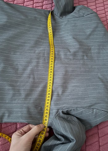 Gri Çizgili Düğmeli Kadın Blazer Ceket - Görsel 8