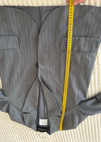 Gri Çizgili Düğmeli Kadın Blazer Ceket - Görsel 7