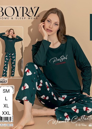 Kadın Yeşil Baskılı Rahat Pijama Takımı