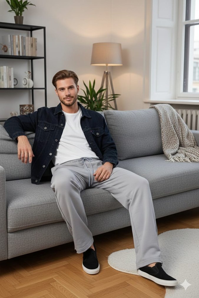 Gri Erkek baggy stoperli alt erkek esofman alt arka cepli - Görsel 3