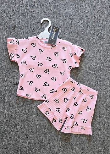 Pembe Baskılı Kısa Kollu Bebek Kız Takımı