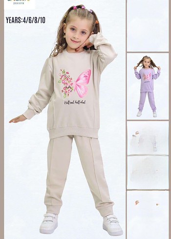 Kız Çocuk lila Baskılı Sweatshirt ve Eşofman Takımı