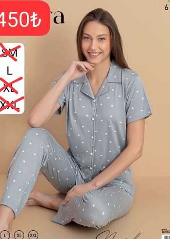 Gri Puantiyeli Kısa Kollu Kadın Pijama Takımı