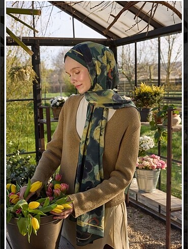 Beden yeşil Renk Freshscarfs Desenli Şal