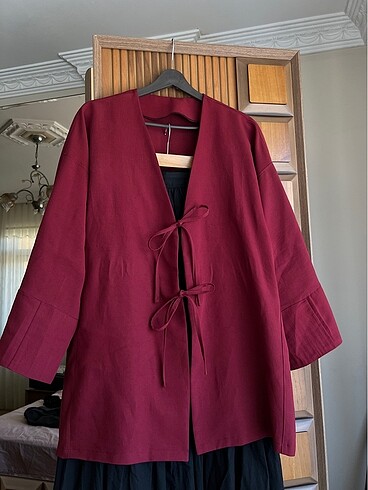 xl Beden bordo Renk Bağcıklı kimono