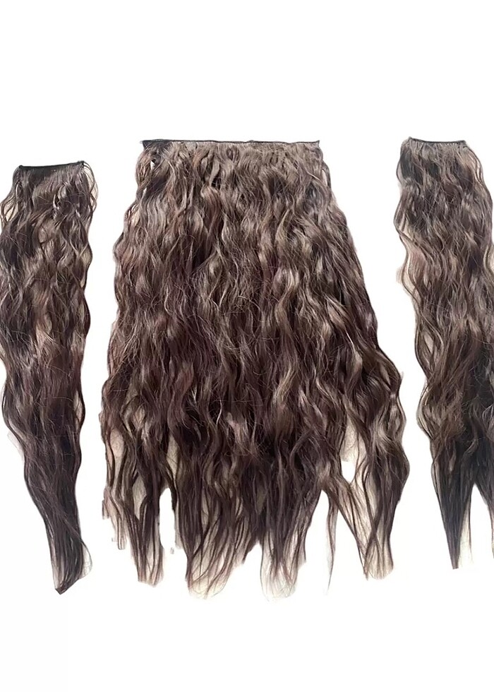 Gerçek saç kalitesinde Kahverengi dalgalı çıtçıtlı kaliteli saç - Görsel 4