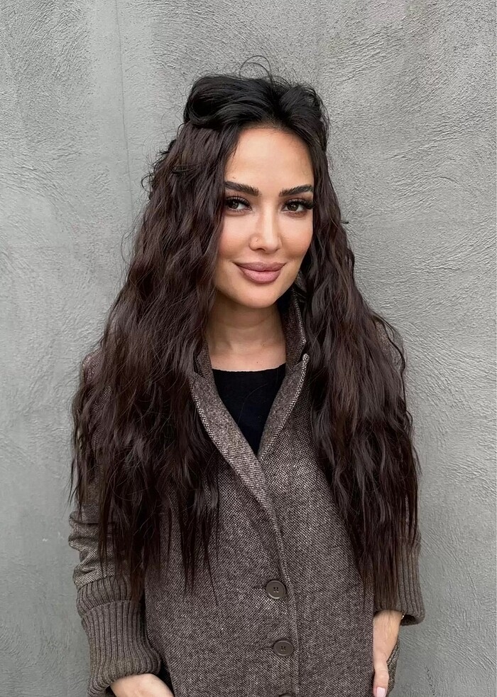 Gerçek saç kalitesinde Kahverengi dalgalı çıtçıtlı kaliteli saç - Görsel 3