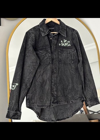 Les benjamins Siyah Baskılı Kadın Denim Ceket