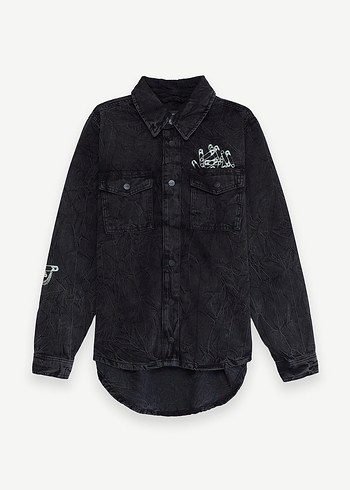 Siyah Kadın Denim Ceket Uzun Kollu unisex
