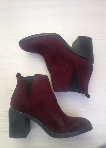 35 Beden bordo Renk Stradivarius Bordo Süet Topuklu Bot
