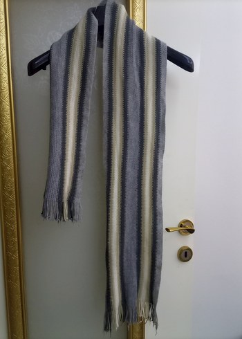 Gri Çizgili Uzun Unisex Atkı - Görsel 9