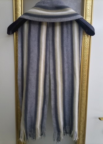 Gri Çizgili Uzun Unisex Atkı - Görsel 4