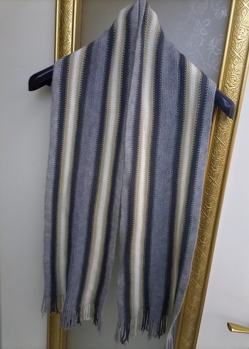 Gri Çizgili Uzun Unisex Atkı - Görsel 3