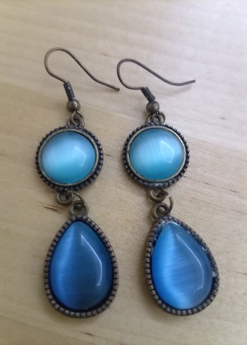 Bohem Mavi Doğal Taşlardan Tasarım Küpe - Görsel 4