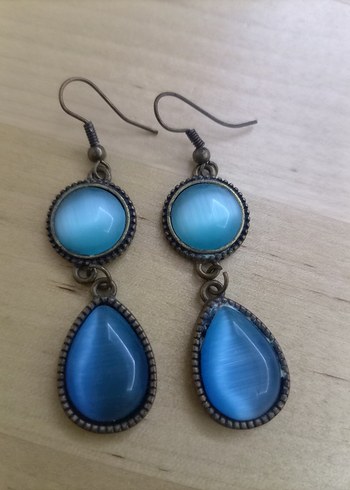 Bohem Mavi Doğal Taşlardan Tasarım Küpe - Görsel 2