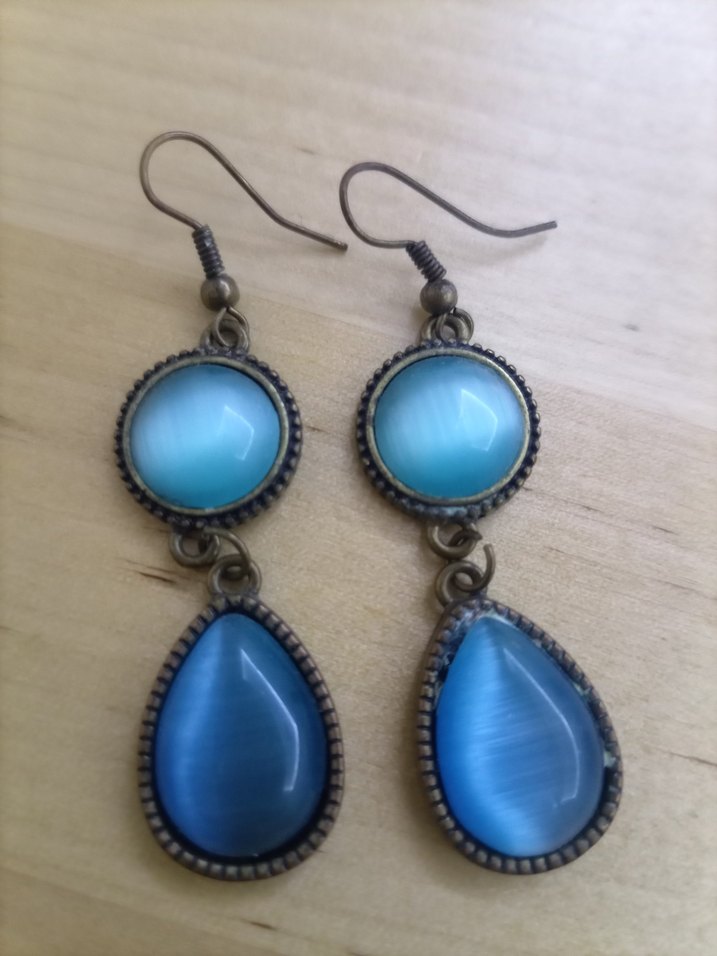 Bohem Mavi Doğal Taşlardan Tasarım Küpe - Görsel 4