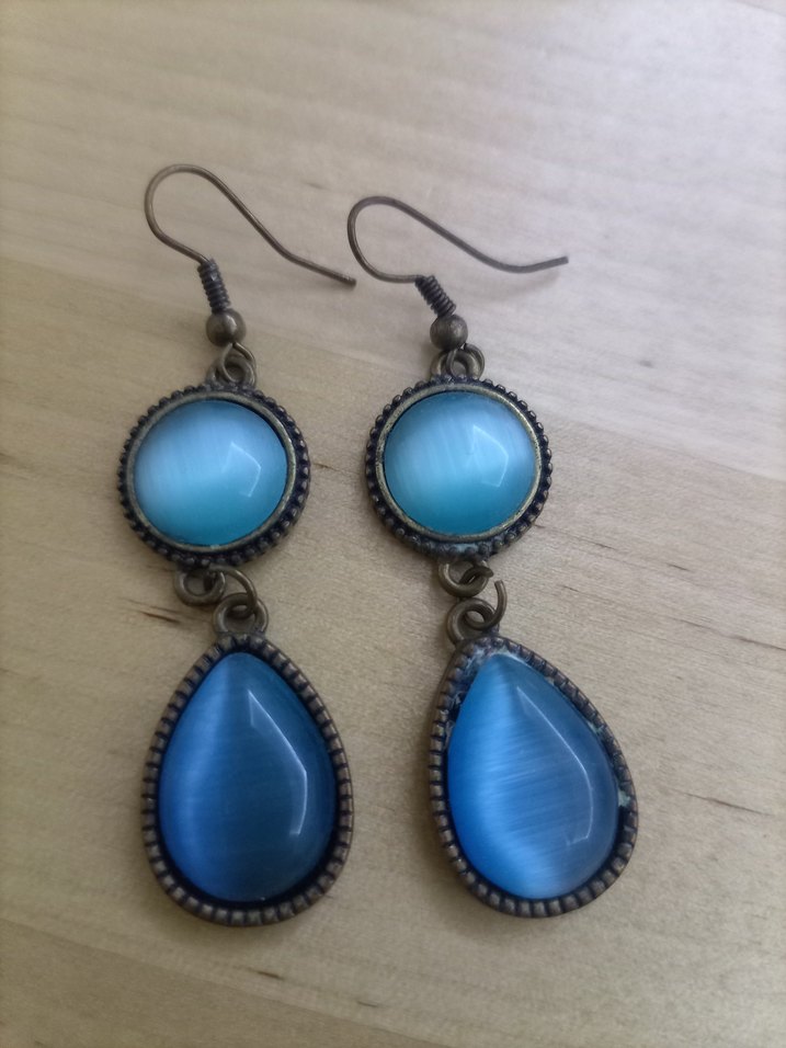 Bohem Mavi Doğal Taşlardan Tasarım Küpe - Görsel 2