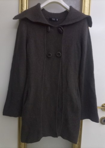 Kahverengi Midi Örgü Yün Hırka - Görsel 9