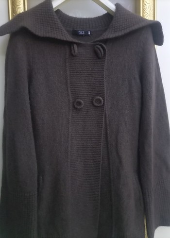 Kahverengi Midi Örgü Yün Hırka - Görsel 8