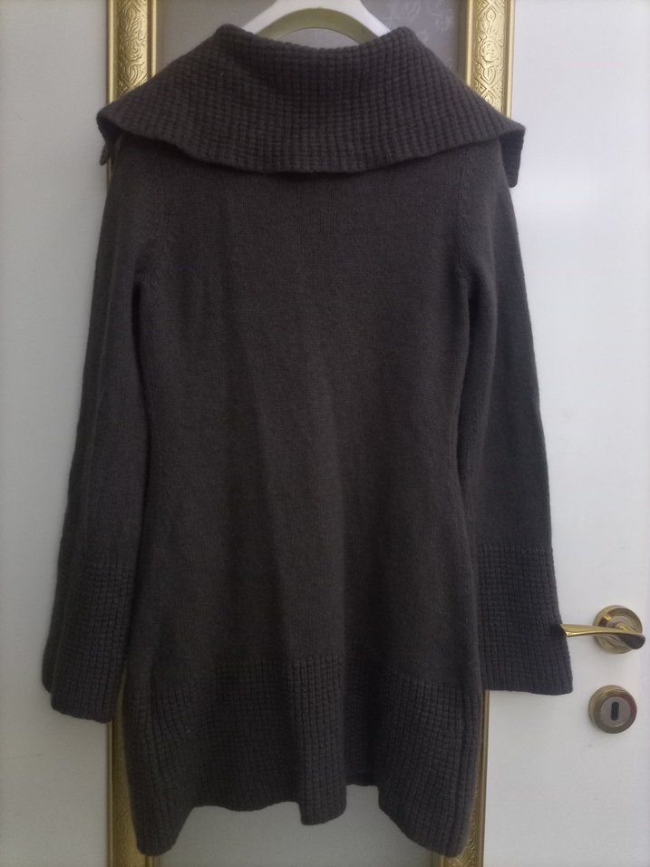 Kahverengi Midi Örgü Yün Hırka - Görsel 4