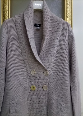 H&M Bej Düğmeli Triko Unisex Hırka - Görsel 13