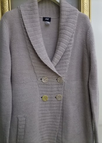 H&M Bej Düğmeli Triko Unisex Hırka - Görsel 8