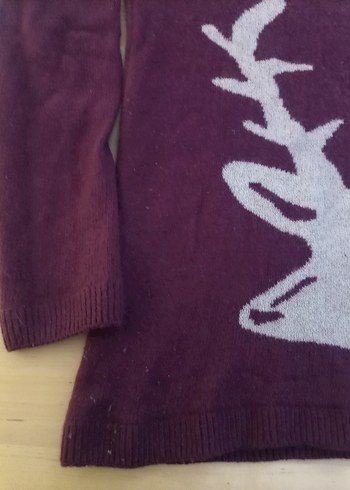 Mavi Geyik Desenli Bordo Kazak - Görsel 11